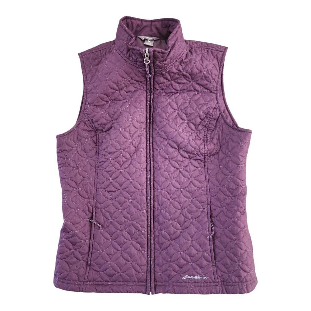 Eddie Bauer Quilted Vest Size Small Burgundy Sleeveless Full Zip Lightweight